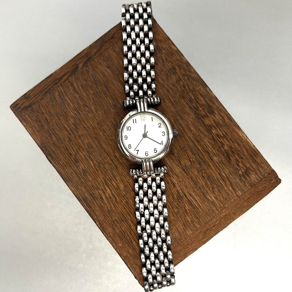 Sterling Silver 925 Italy Bracelet Link Watch Round Face Vintage Running GUC